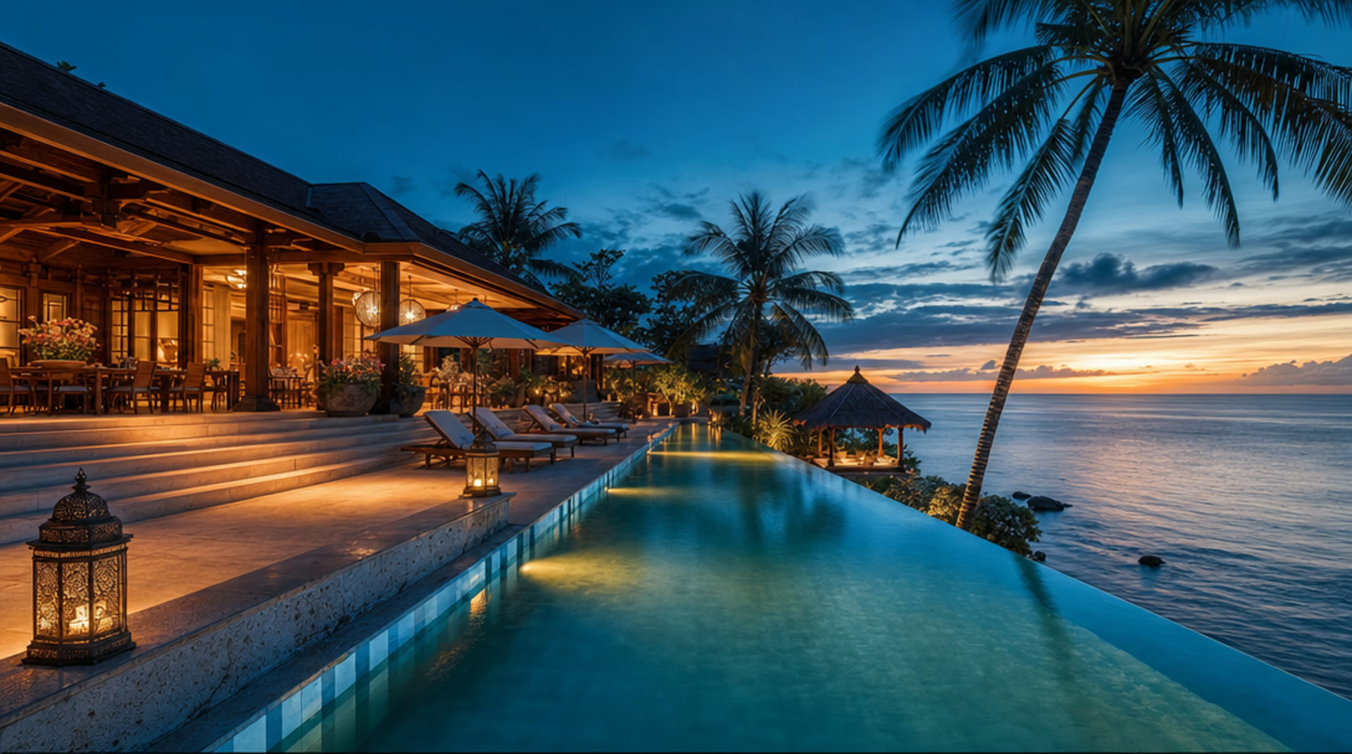 Bali luxury wedding venue at dusk